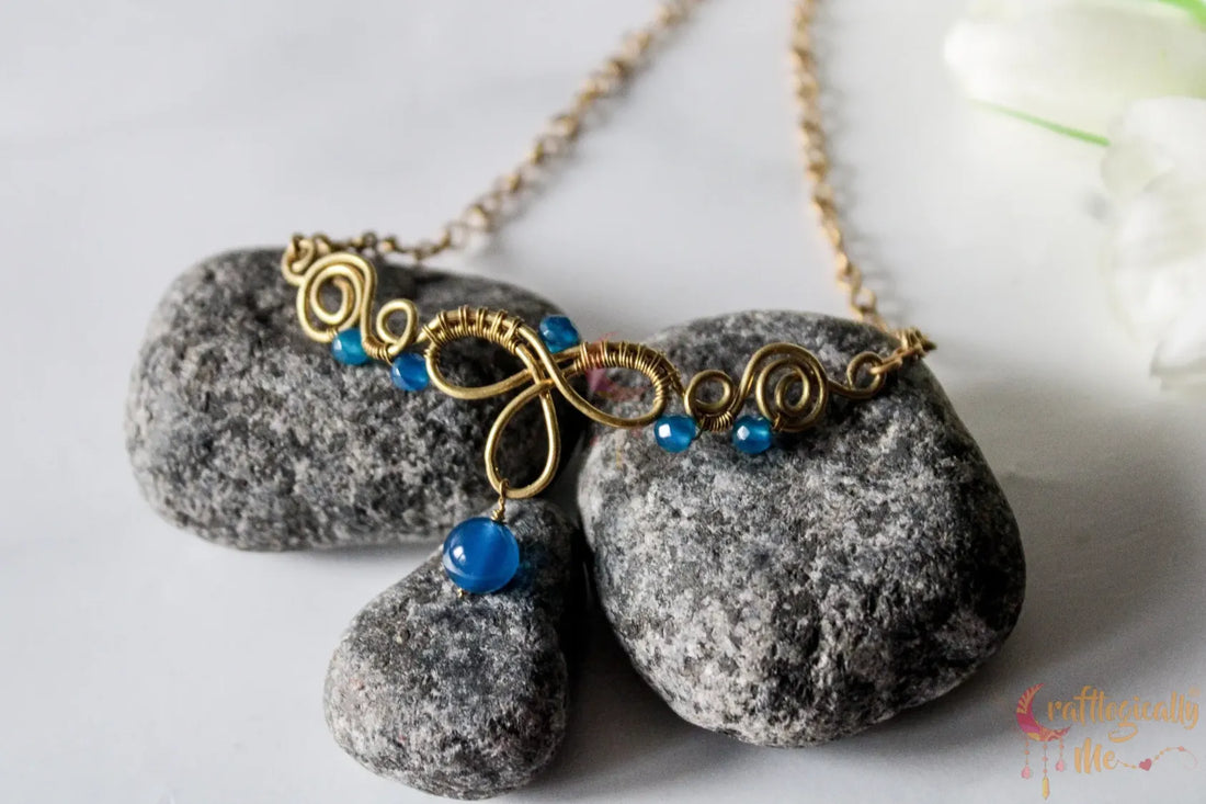 Blue Choker Set, Earrings And Necklace Combo – Wire Wrapped Handmade Jewelry