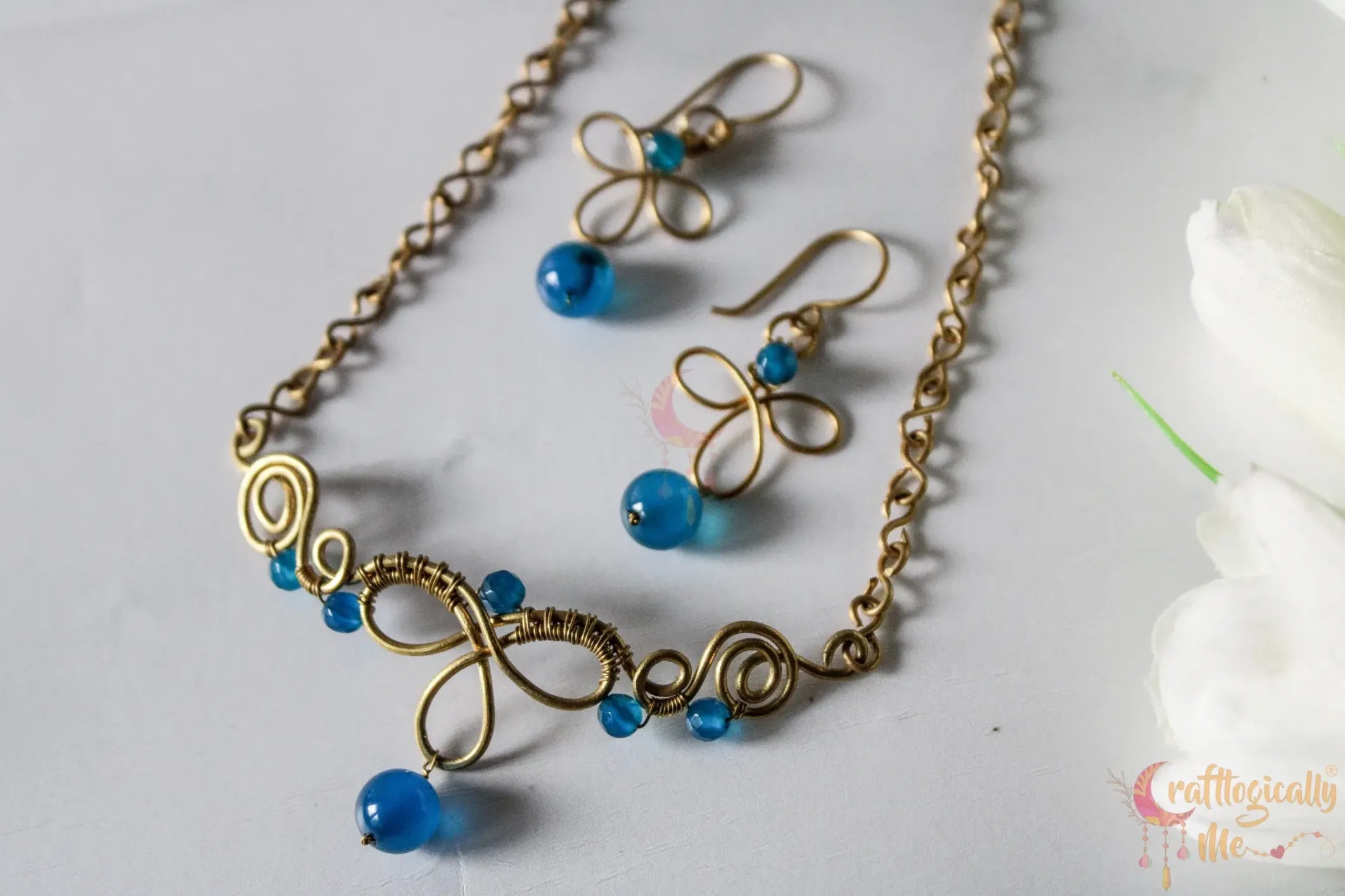 Blue Choker Set, Earrings And Necklace Combo – Wire Wrapped Handmade Jewelry
