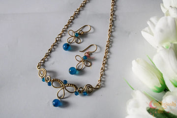 Blue Choker Set, Earrings And Necklace Combo – Wire Wrapped Handmade Jewelry