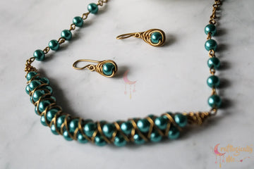 Pearl Braided Choker Set, Earrings and Necklace Combo – Handmade Wire Jewelry