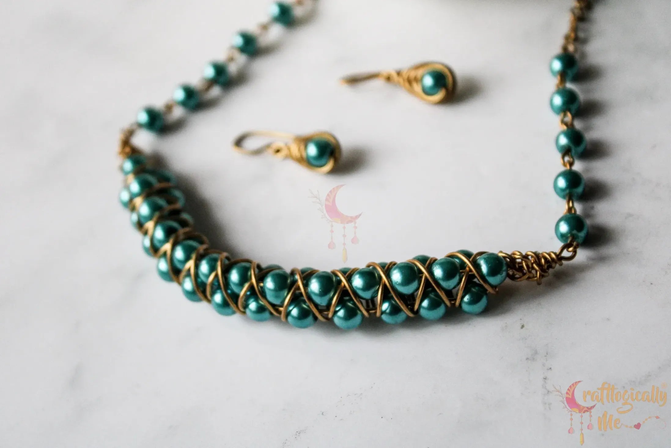 Pearl Braided Choker Set, Earrings and Necklace Combo – Handmade Wire Jewelry