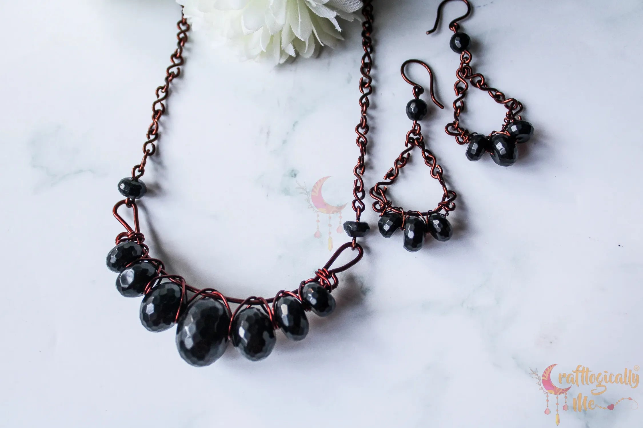 Gemstone Graduated Bead Choker Set, Earrings and Necklace Combo – Handmade Wire Wrapped Jewelry