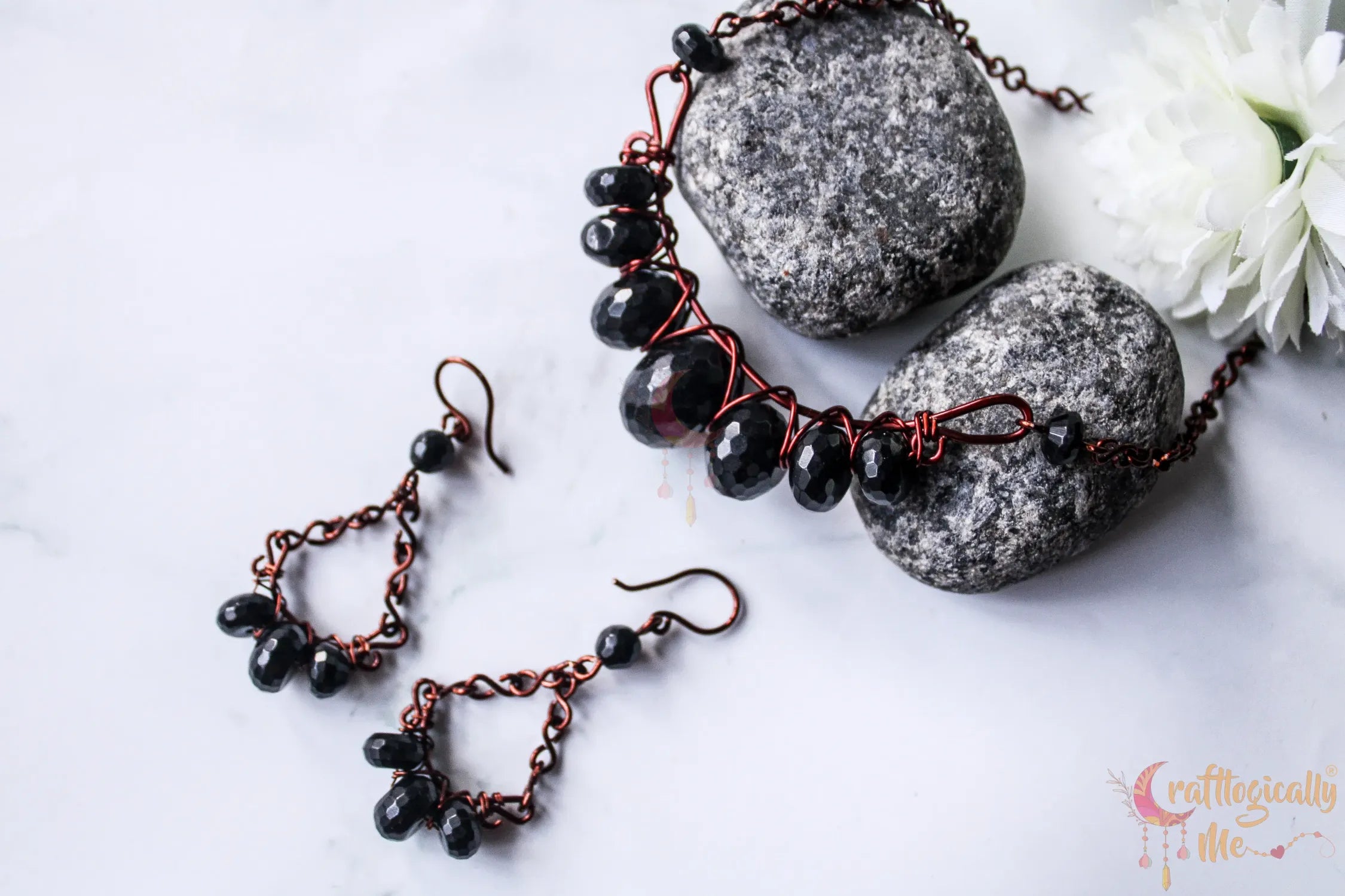 Gemstone Graduated Bead Choker Set, Earrings and Necklace Combo – Handmade Wire Wrapped Jewelry