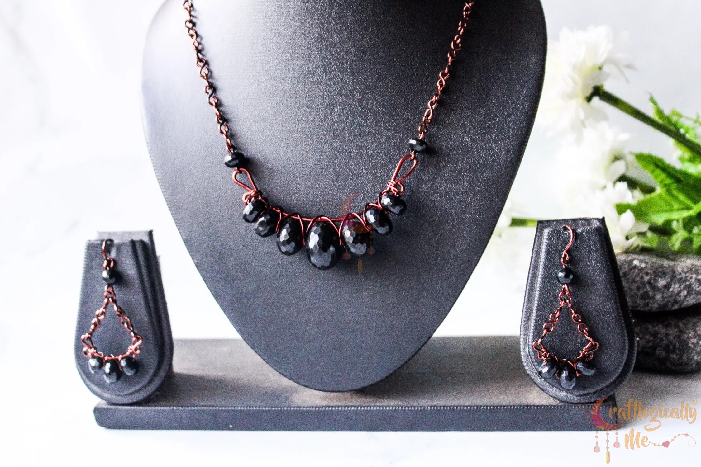 Gemstone Graduated Bead Choker Set, Earrings and Necklace Combo – Handmade Wire Wrapped Jewelry