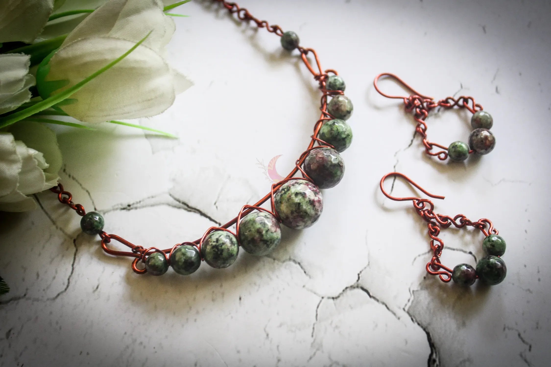 Gemstone Graduated Bead Choker Set, Earrings and Necklace Combo – Handmade Wire Wrapped Jewelry