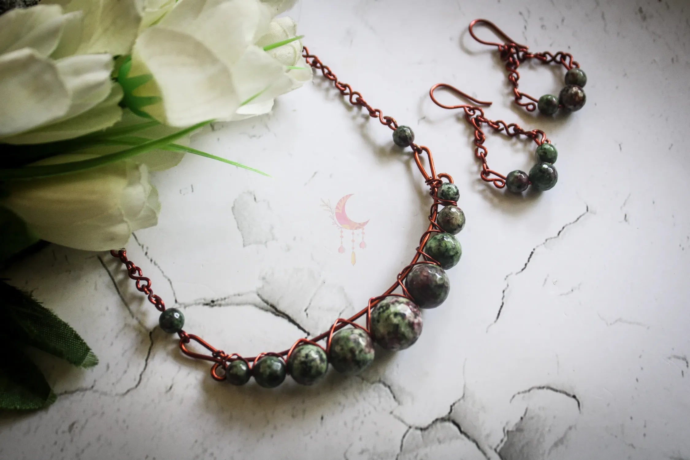 Gemstone Graduated Bead Choker Set, Earrings and Necklace Combo – Handmade Wire Wrapped Jewelry