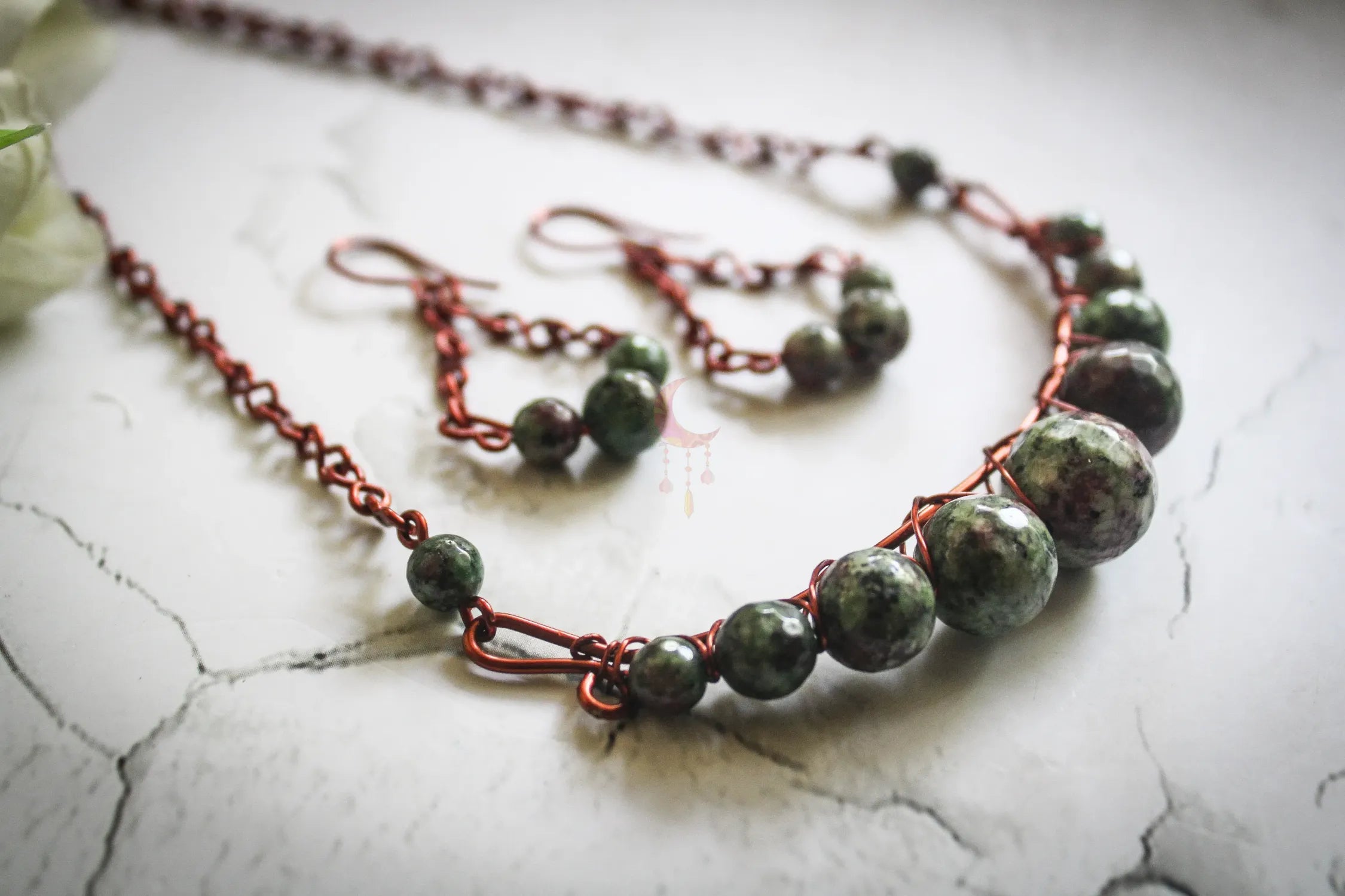Gemstone Graduated Bead Choker Set, Earrings and Necklace Combo – Handmade Wire Wrapped Jewelry