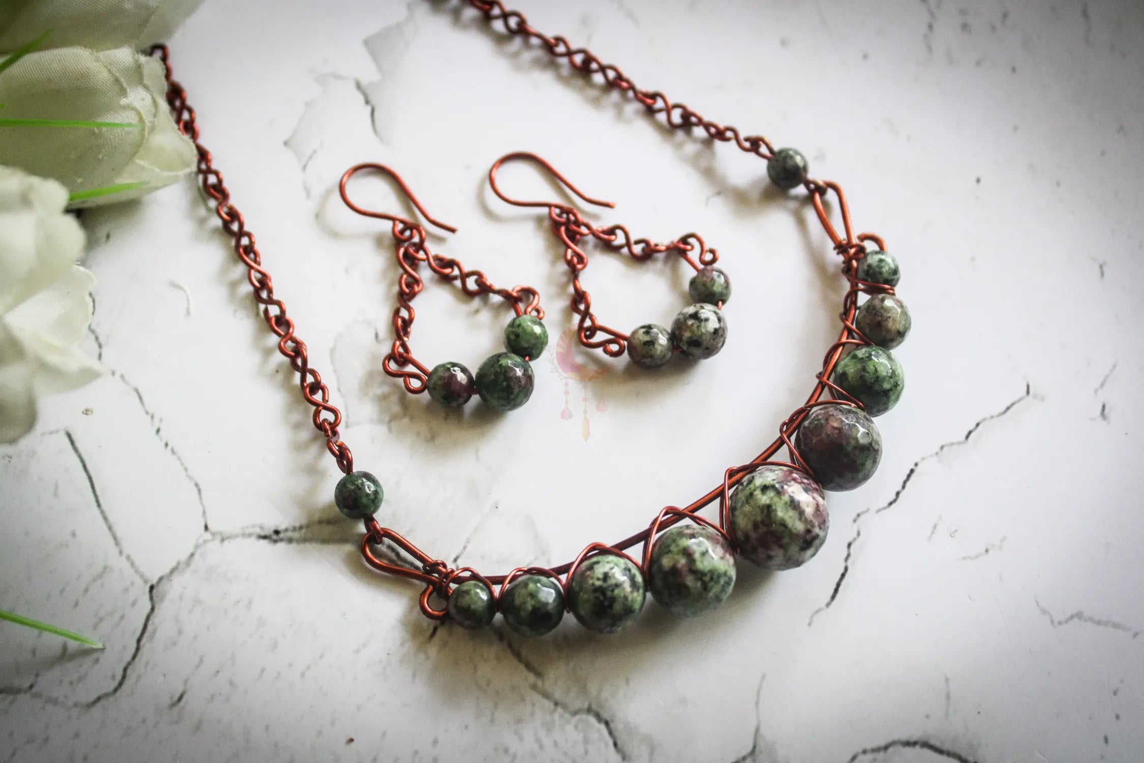 Gemstone Graduated Bead Choker Set, Earrings and Necklace Combo – Handmade Wire Wrapped Jewelry