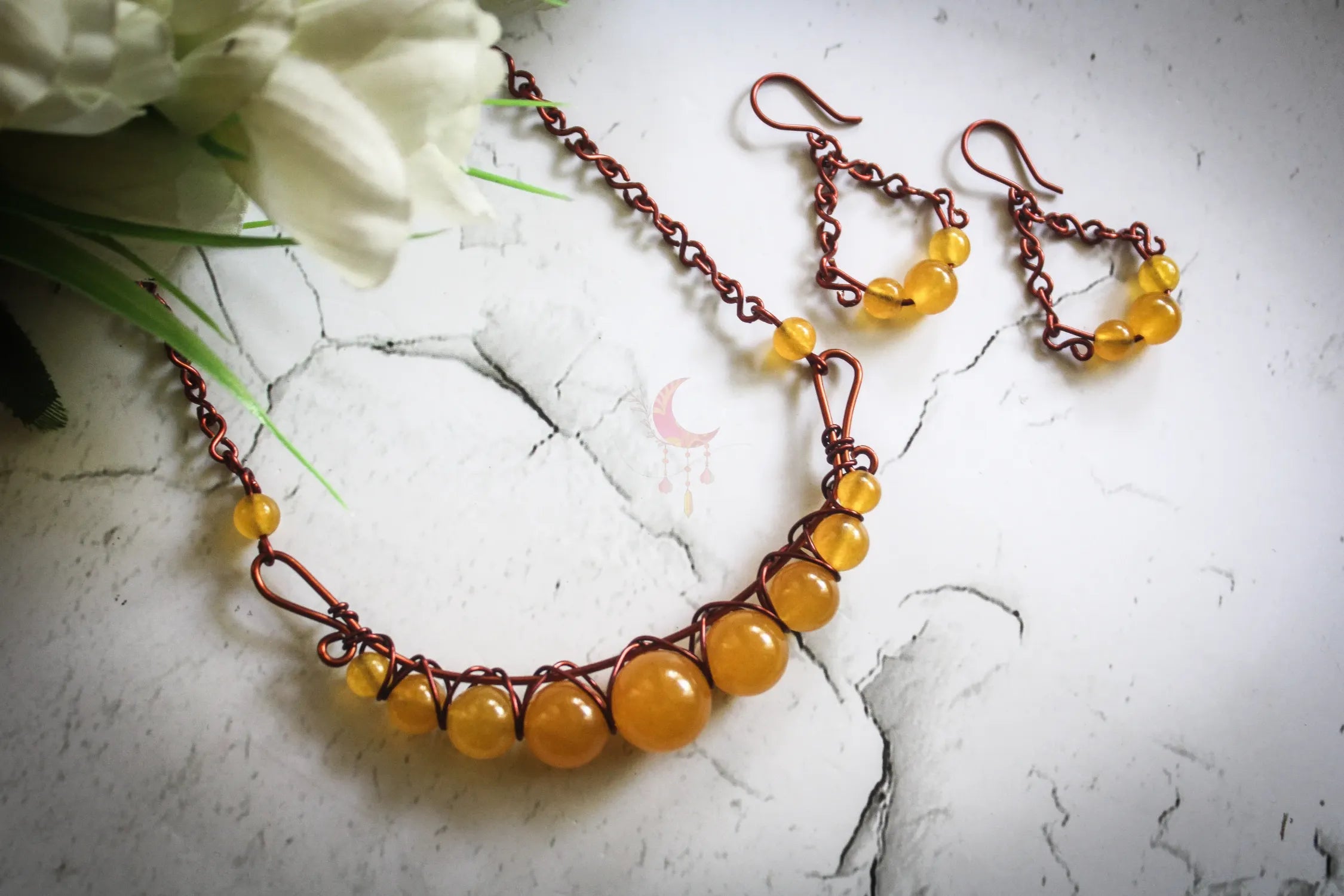 Gemstone Graduated Bead Choker Set, Earrings and Necklace Combo – Handmade Wire Wrapped Jewelry