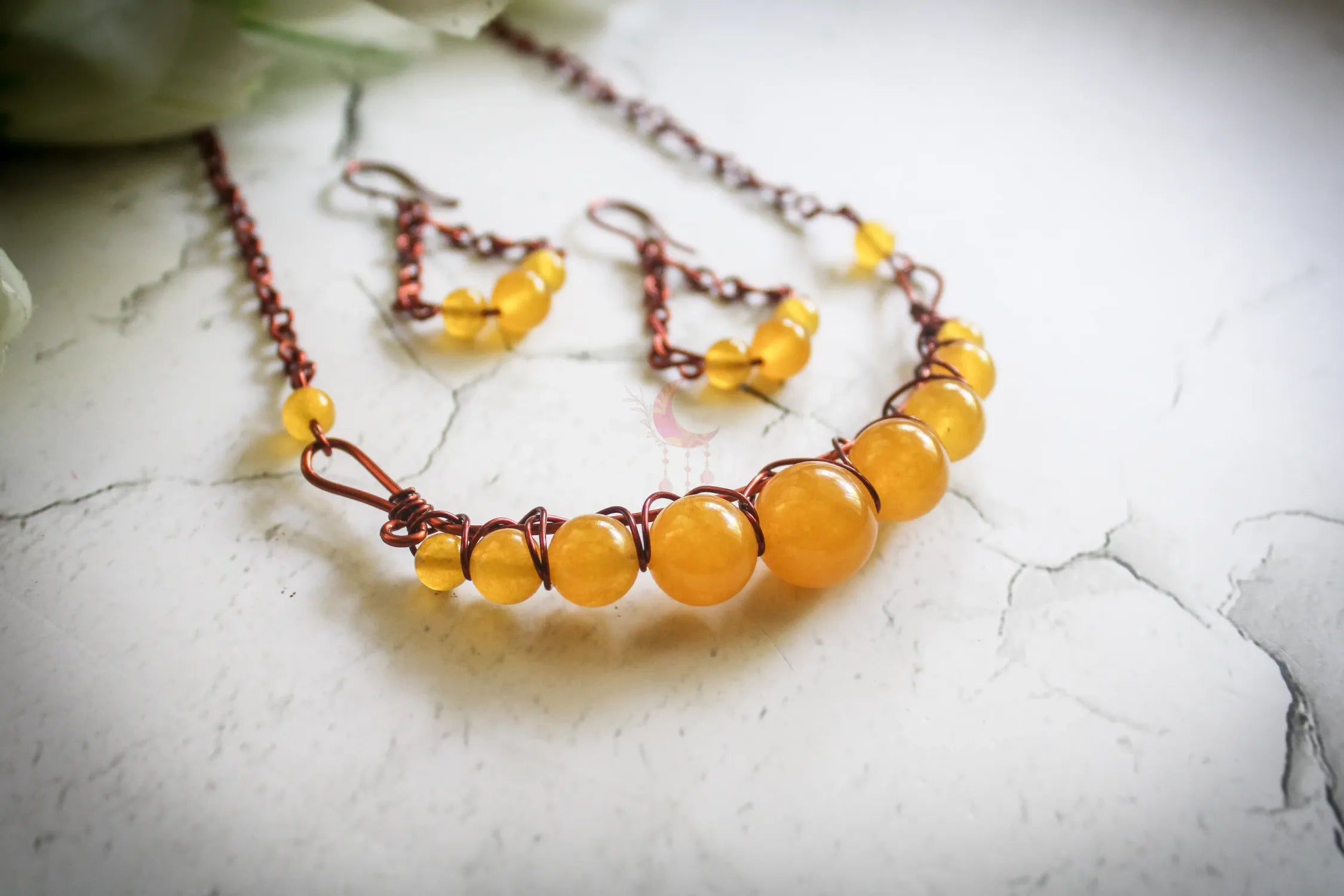 Gemstone Graduated Bead Choker Set, Earrings and Necklace Combo – Handmade Wire Wrapped Jewelry