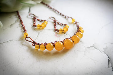 Gemstone Graduated Bead Choker Set, Earrings and Necklace Combo – Handmade Wire Wrapped Jewelry