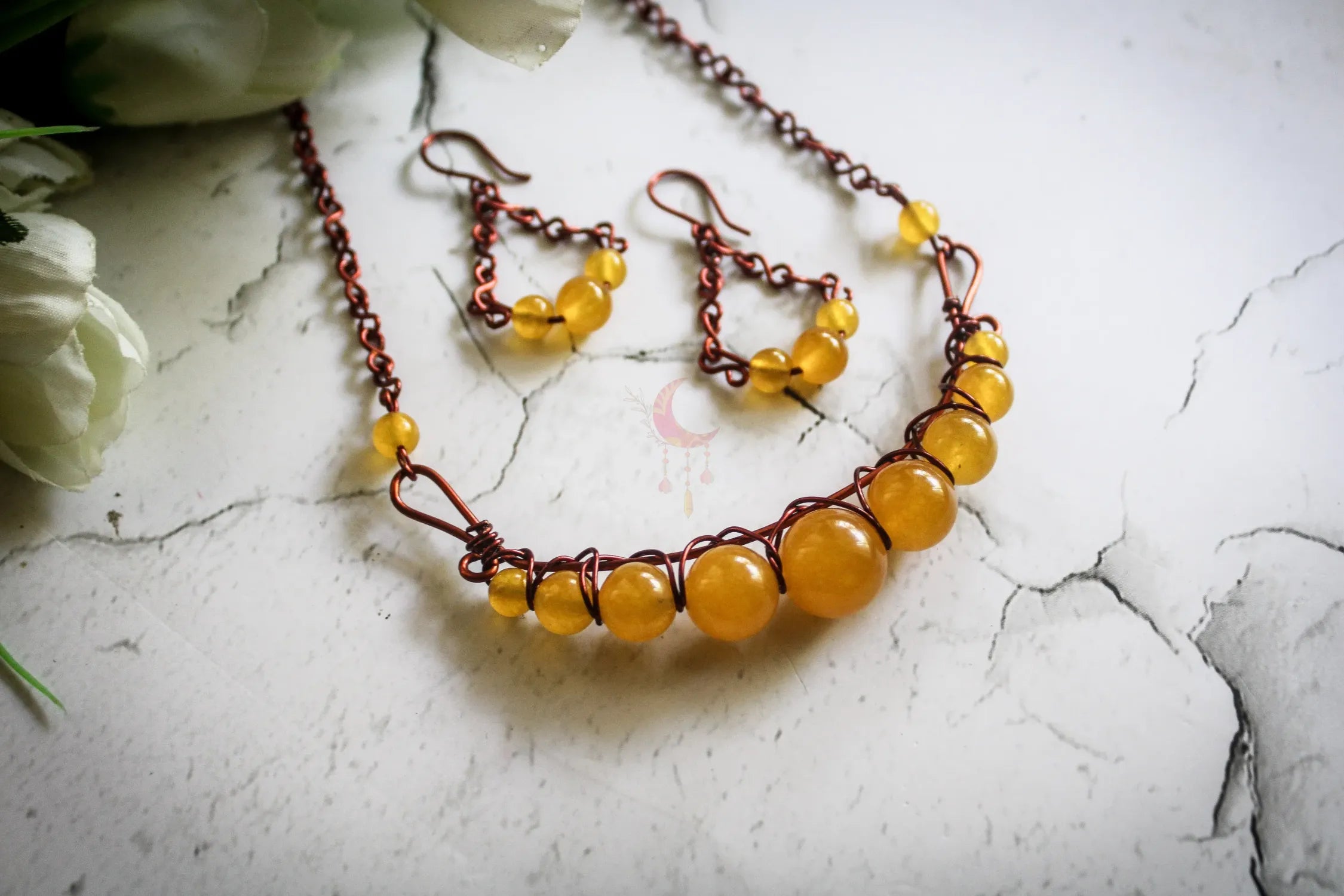 Gemstone Graduated Bead Choker Set, Earrings and Necklace Combo – Handmade Wire Wrapped Jewelry