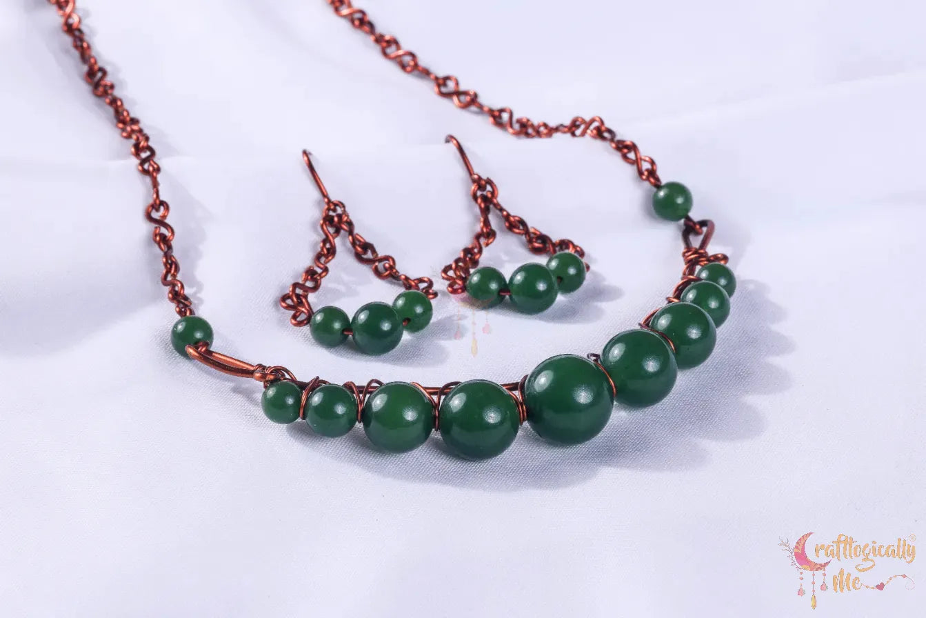 Gemstone Graduated Bead Choker Set, Earrings and Necklace Combo – Handmade Wire Wrapped Jewelry