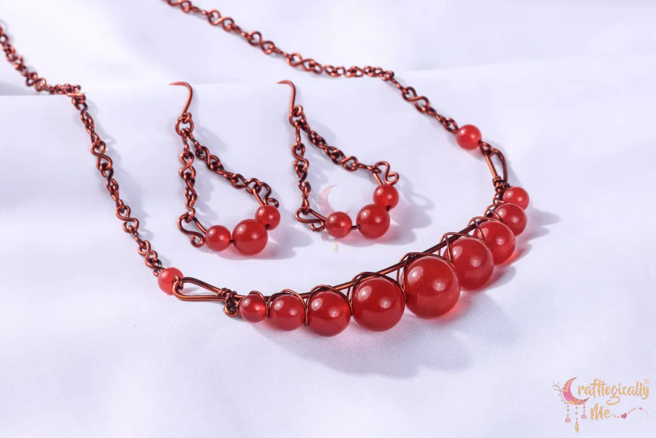 Gemstone Graduated Bead Choker Set, Earrings and Necklace Combo – Handmade Wire Wrapped Jewelry