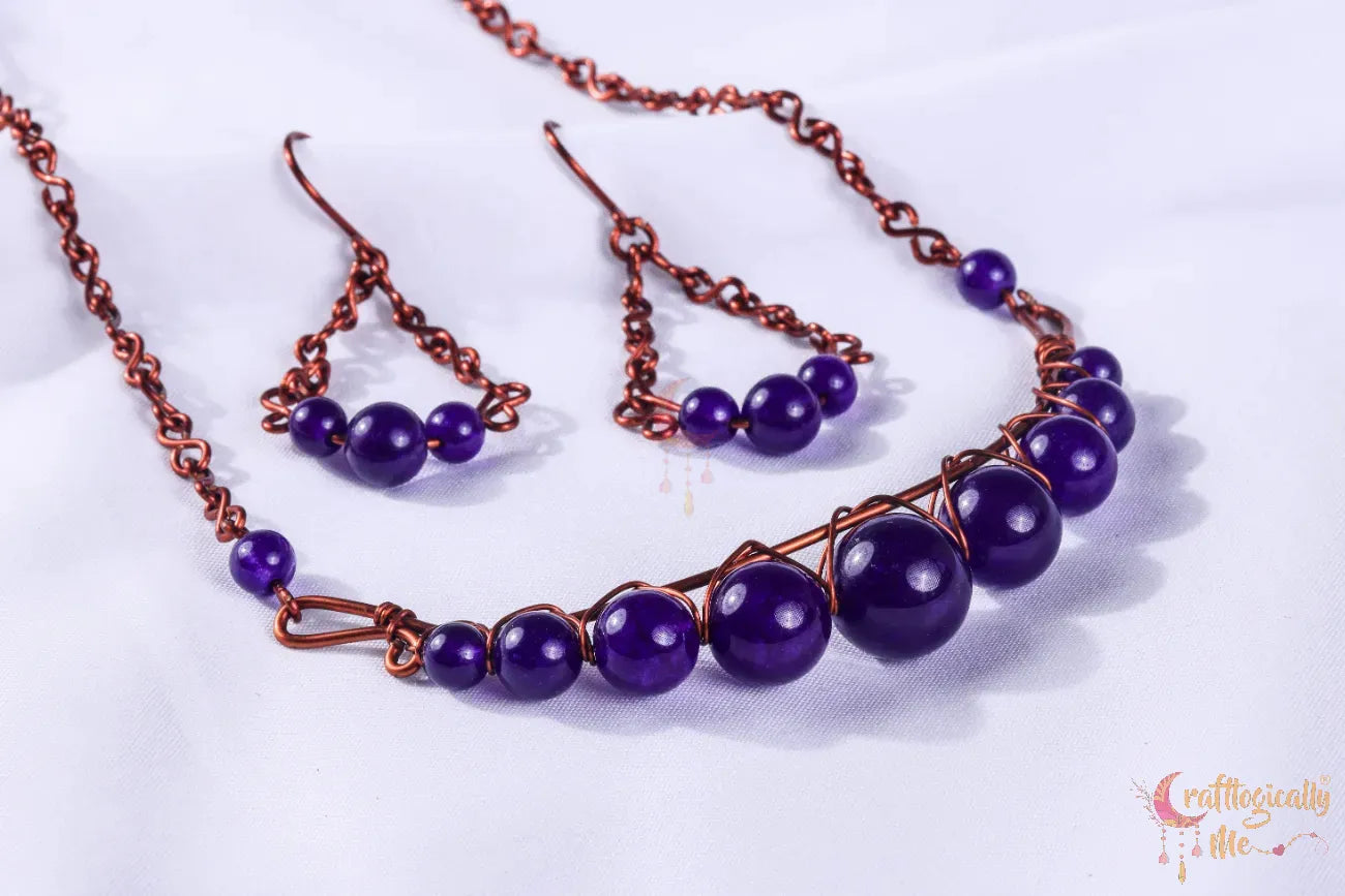 Gemstone Graduated Bead Choker Set, Earrings and Necklace Combo – Handmade Wire Wrapped Jewelry
