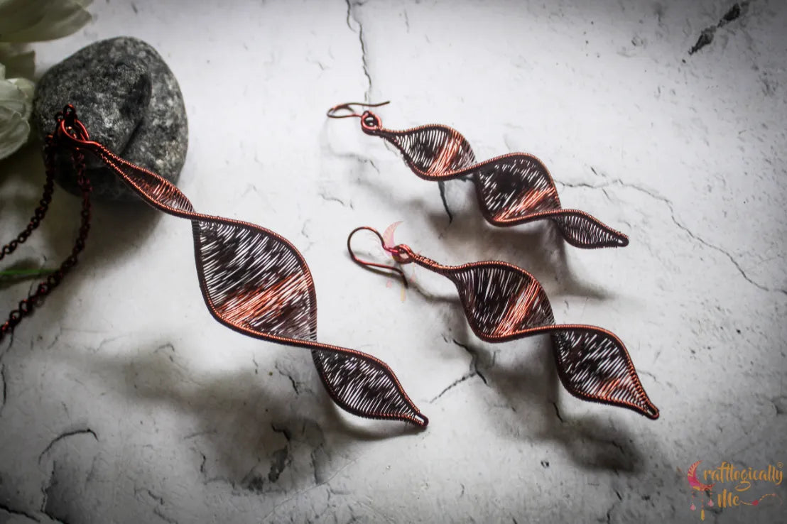 DNA Helix Twisted Pendant Set, Earrings And Pendant Combo – Handmade Wire Wrapped Jewelry