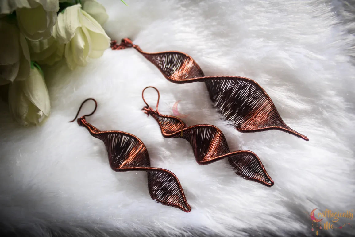 DNA Helix Twisted Pendant Set, Earrings And Pendant Combo – Handmade Wire Wrapped Jewelry
