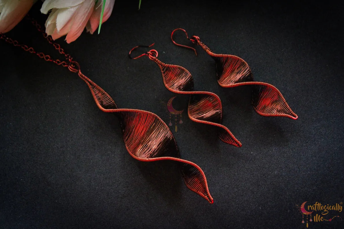 DNA Helix Twisted Pendant Set, Earrings And Pendant Combo – Handmade Wire Wrapped Jewelry