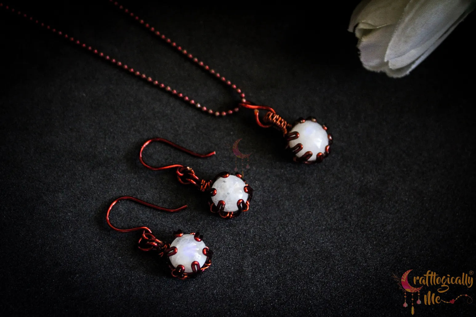 Moonstone Mini Pendant Set, Earrings and Pendant Combo – Handmade Wire Wrapped Jewelry