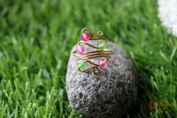 Snake Ring with Beads – Handmade Wire Wrapped Adjustable Ring