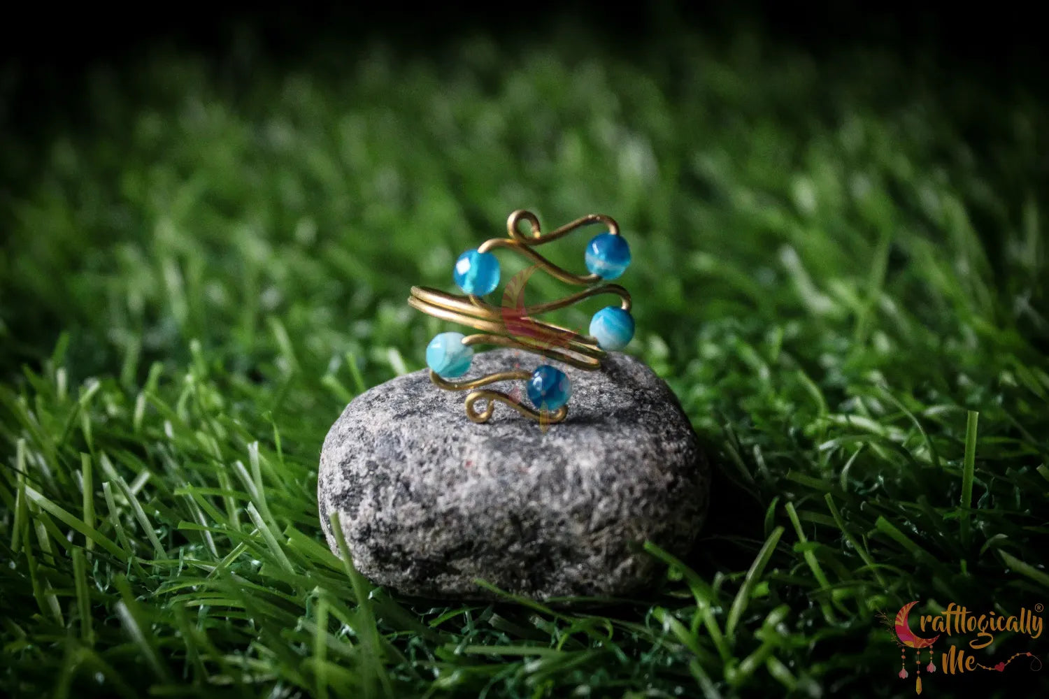 Snake Ring with Beads – Handmade Wire Wrapped Adjustable Ring