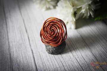 Big Rose Adjustable Ring – Handmade Wire Wrapped Floral Statement Ring