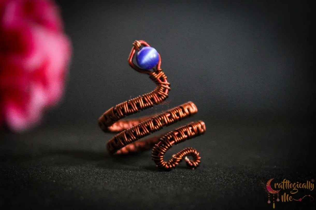 Cats Eye Snake Ring – Handmade Wire Wrapped Adjustable Statement Ring