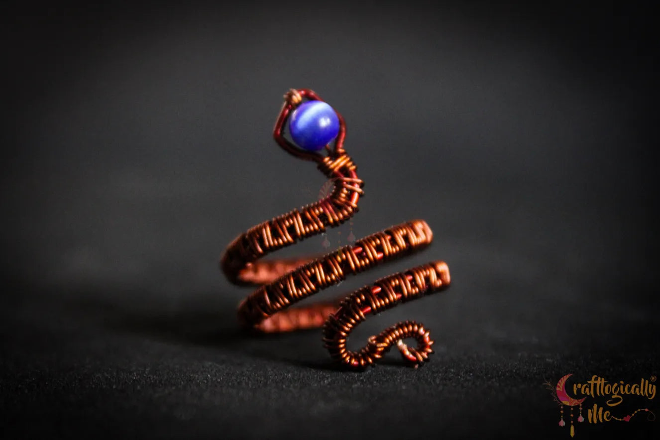 Cats Eye Snake Ring – Handmade Wire Wrapped Adjustable Statement Ring