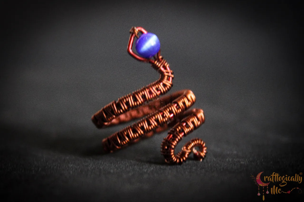 Cats Eye Snake Ring – Handmade Wire Wrapped Adjustable Statement Ring