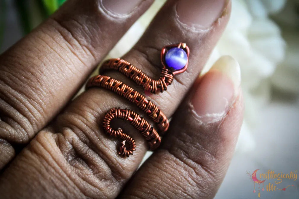 Cats Eye Snake Ring – Handmade Wire Wrapped Adjustable Statement Ring