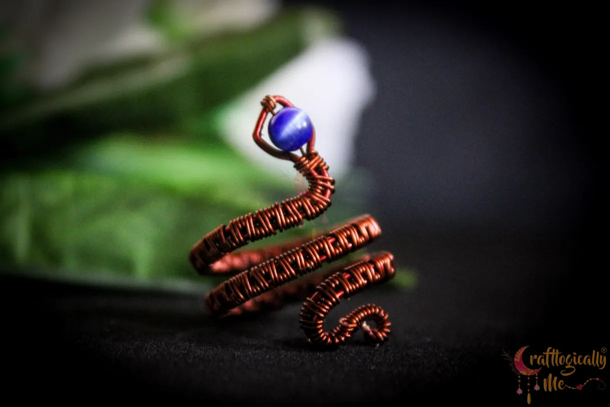 Cats Eye Snake Ring – Handmade Wire Wrapped Adjustable Statement Ring