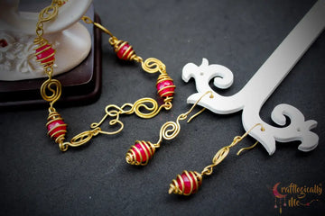 Caged Bead and Yin Yang Swirls Bracelet Set with Earrings – Handmade Wire Jewelry