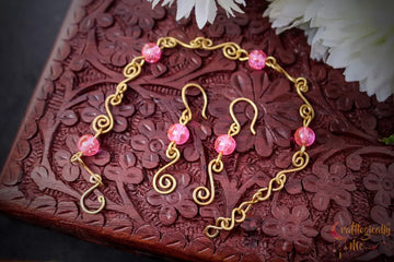 Swirls Crackle Beads Bracelet and Earrings Set – Handmade Wire Wrapped Jewelry