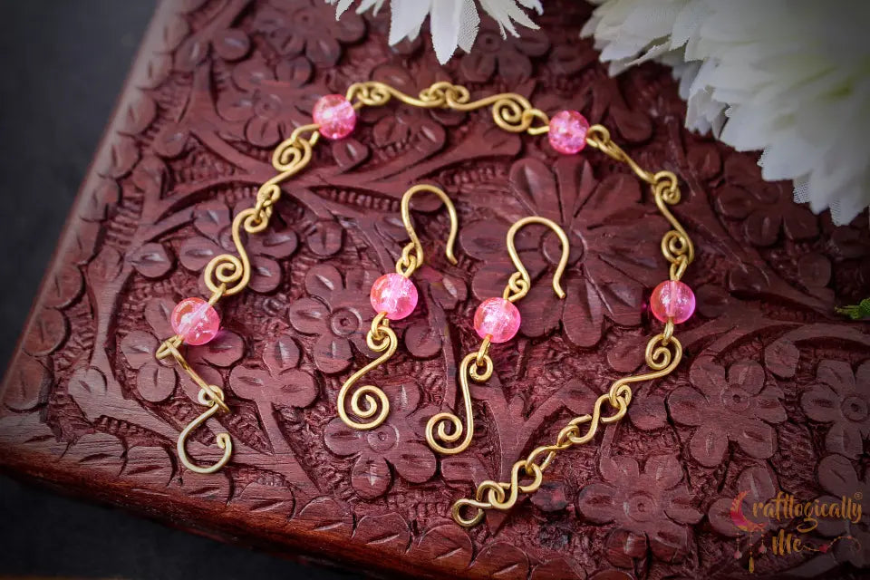 Swirls Crackle Beads Bracelet and Earrings Set – Handmade Wire Wrapped Jewelry