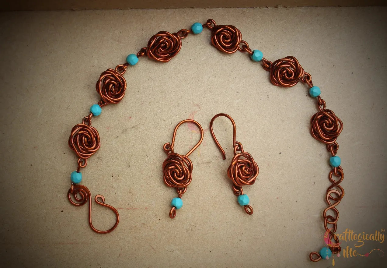 Rose Bracelet with Beads – Handmade Floral Wire Wrapped Jewelry