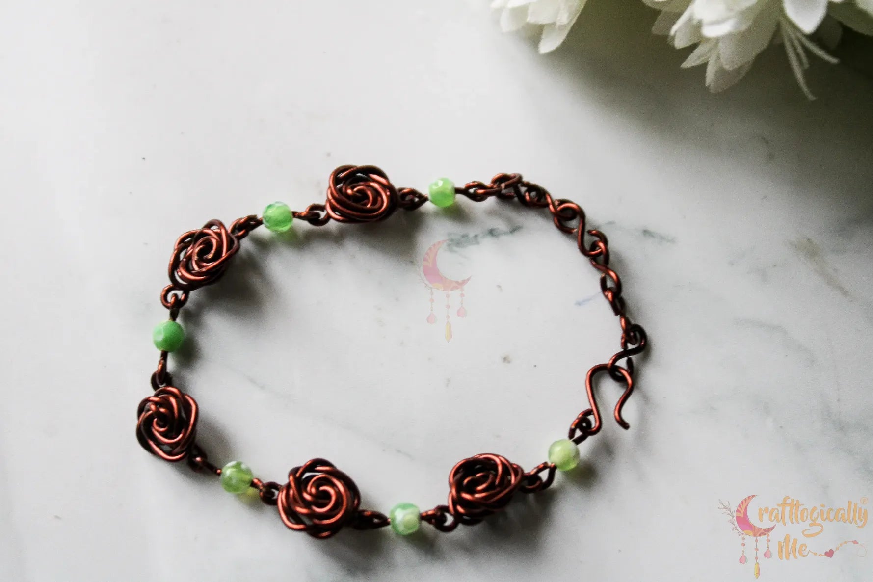 Rose Bracelet with Beads – Handmade Floral Wire Wrapped Jewelry