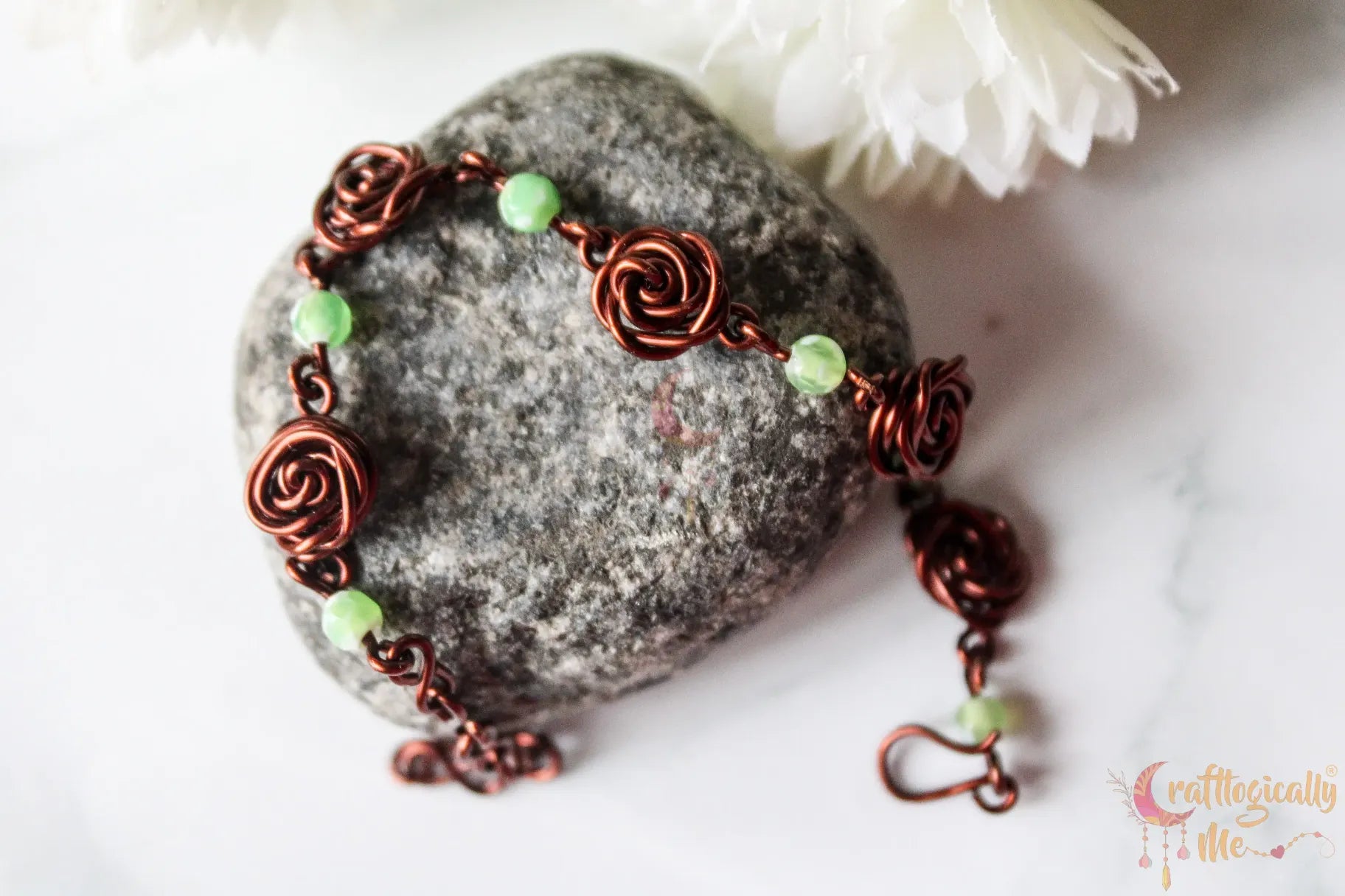Rose Bracelet with Beads – Handmade Floral Wire Wrapped Jewelry