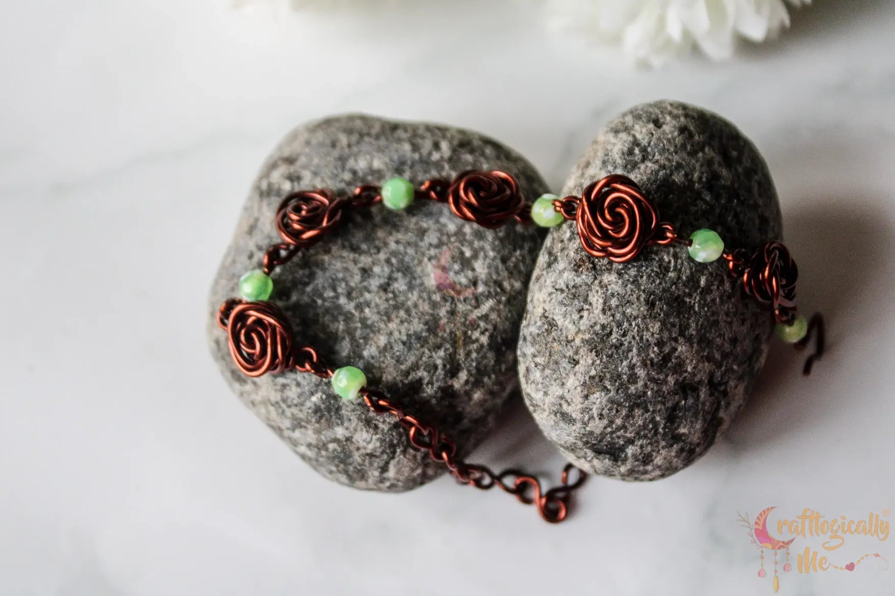 Rose Bracelet with Beads – Handmade Floral Wire Wrapped Jewelry