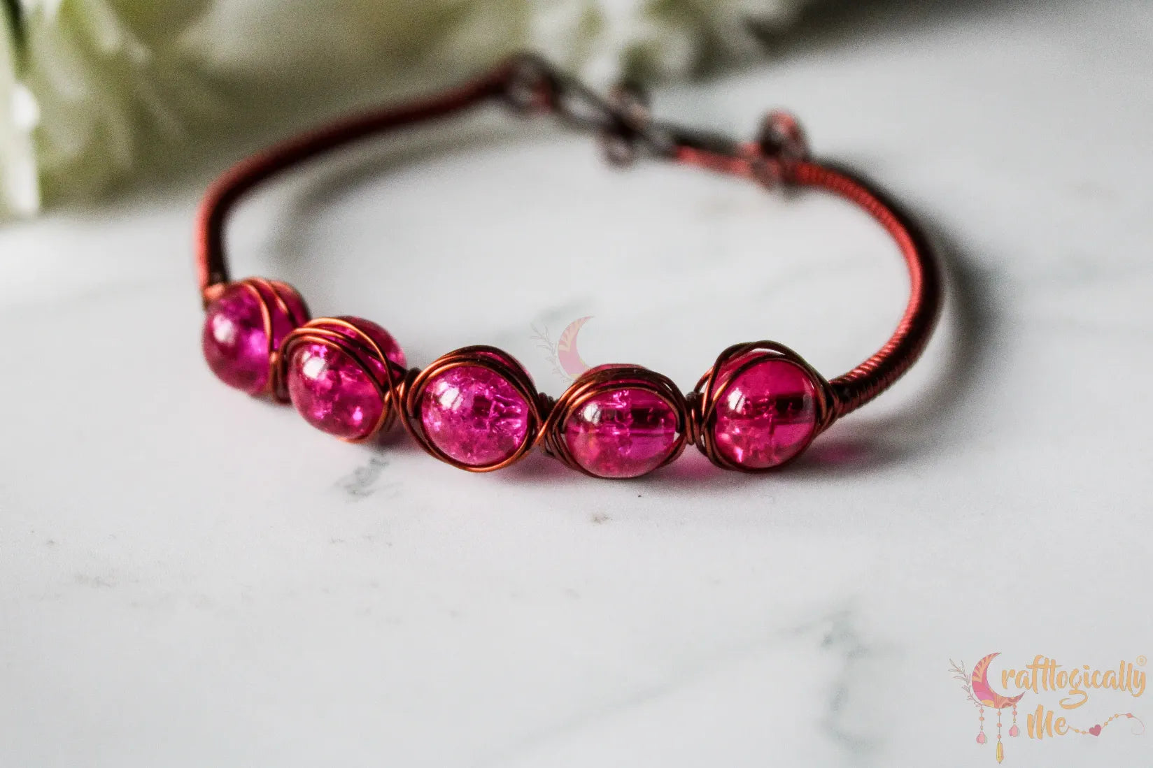 Crackle Bead Cuff Bangle Bracelet – Handmade Wire Jewelry