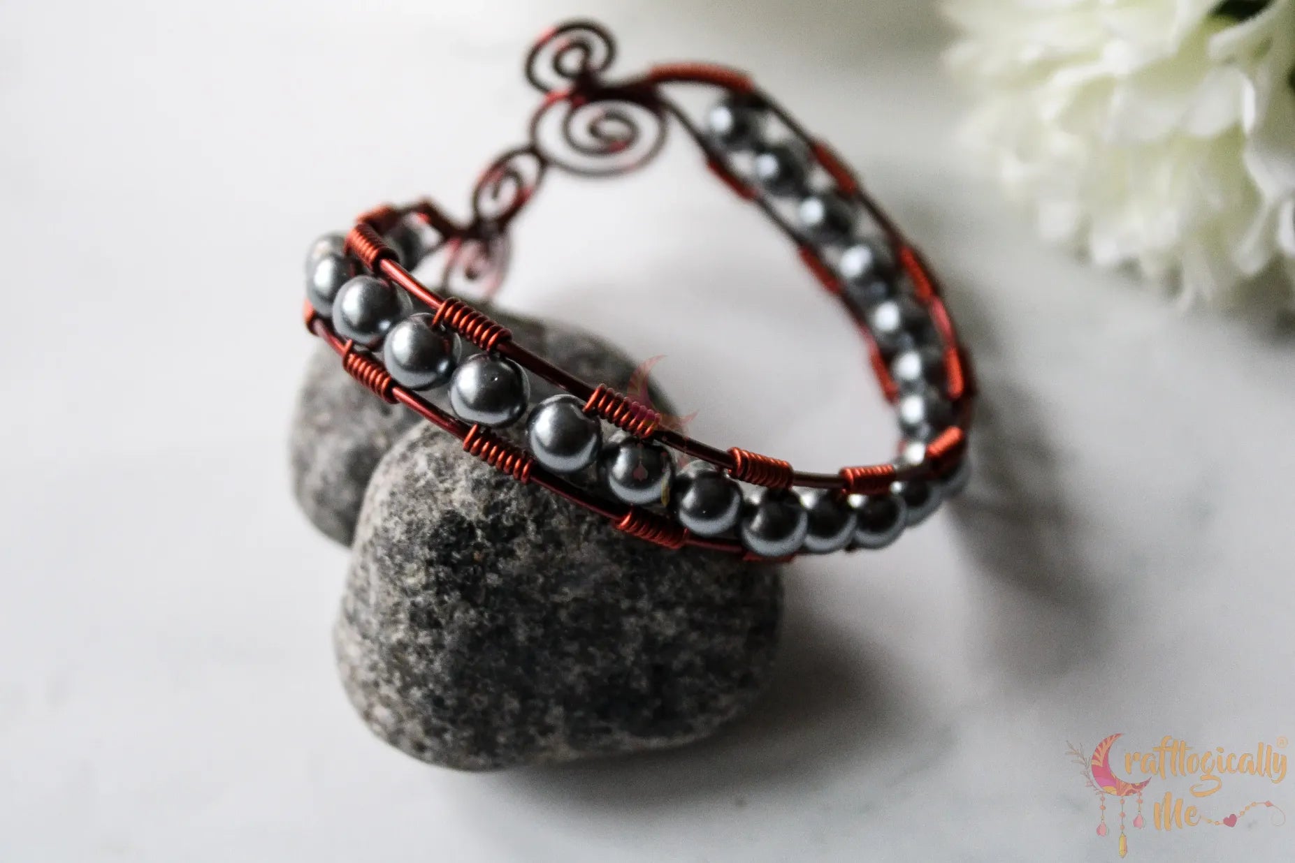 Pearl Woven Bracelet Cuff – Handmade Wire Jewelry