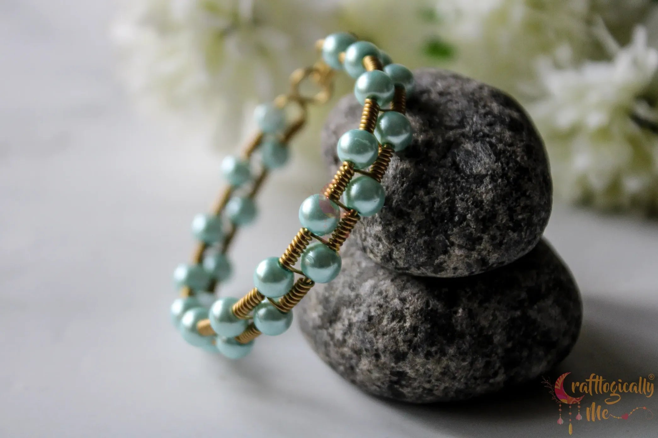 Two Layer Pearl Woven Bead Bracelet Cuff – Handmade Wire Jewelry