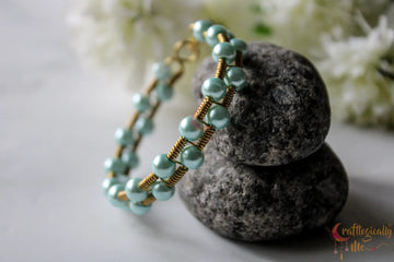 Two Layer Pearl Woven Bead Bracelet Cuff – Handmade Wire Jewelry