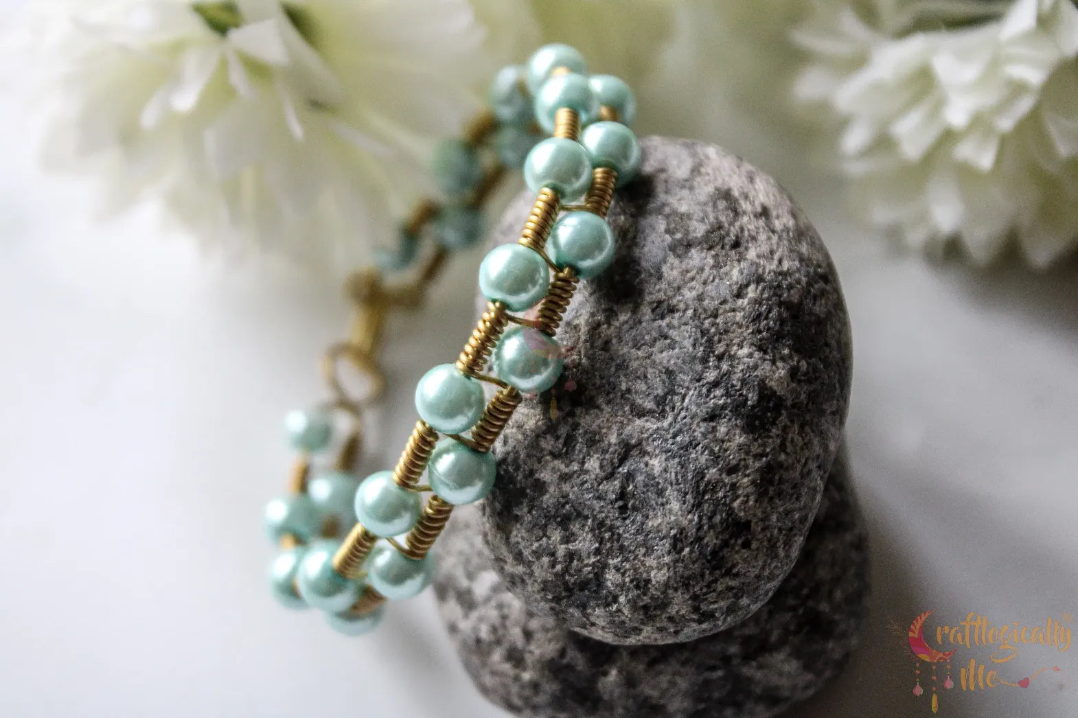 Two Layer Pearl Woven Bead Bracelet Cuff – Handmade Wire Jewelry