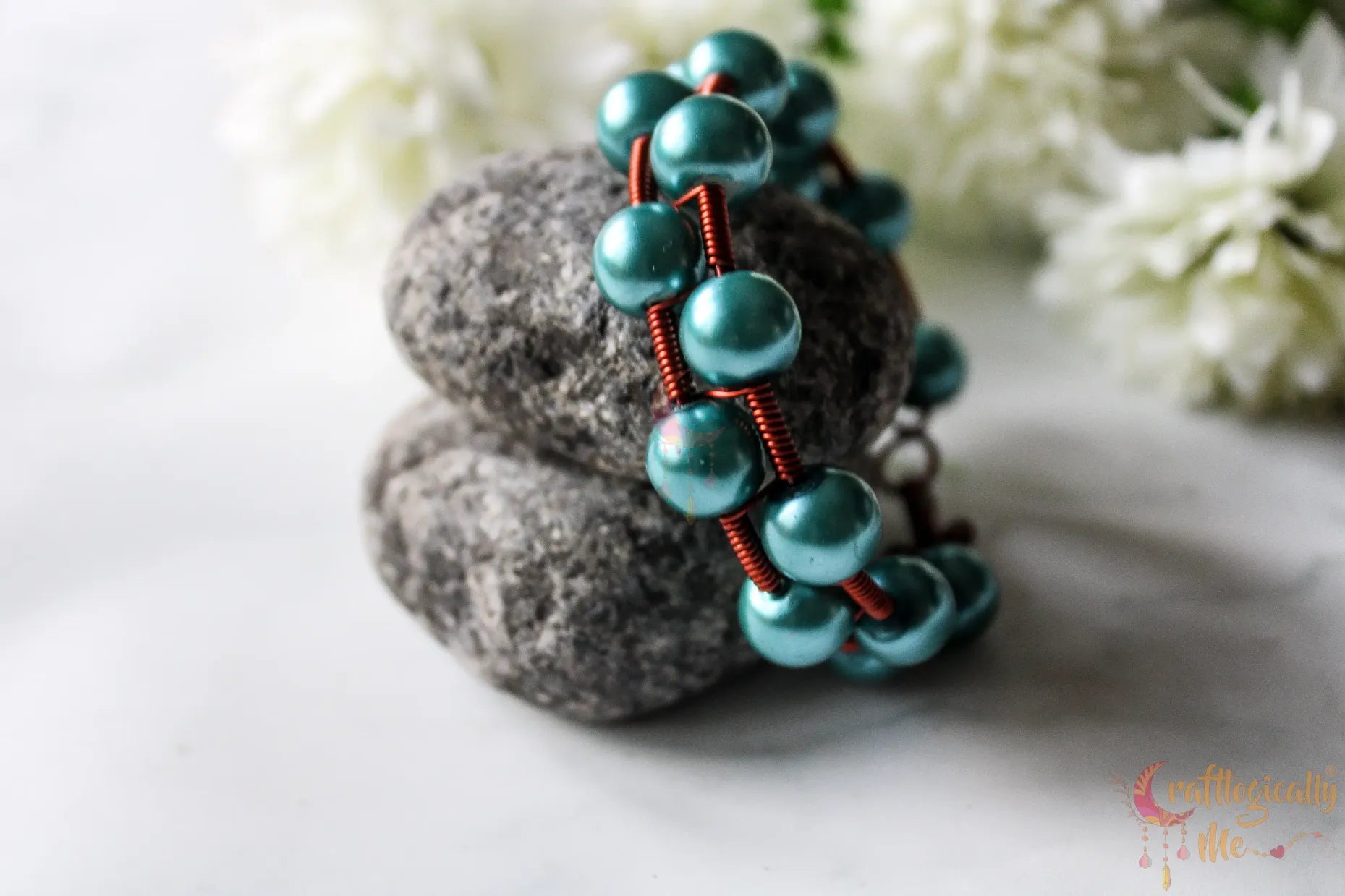 Two Layer Pearl Woven Bead Bracelet Cuff – Handmade Wire Jewelry