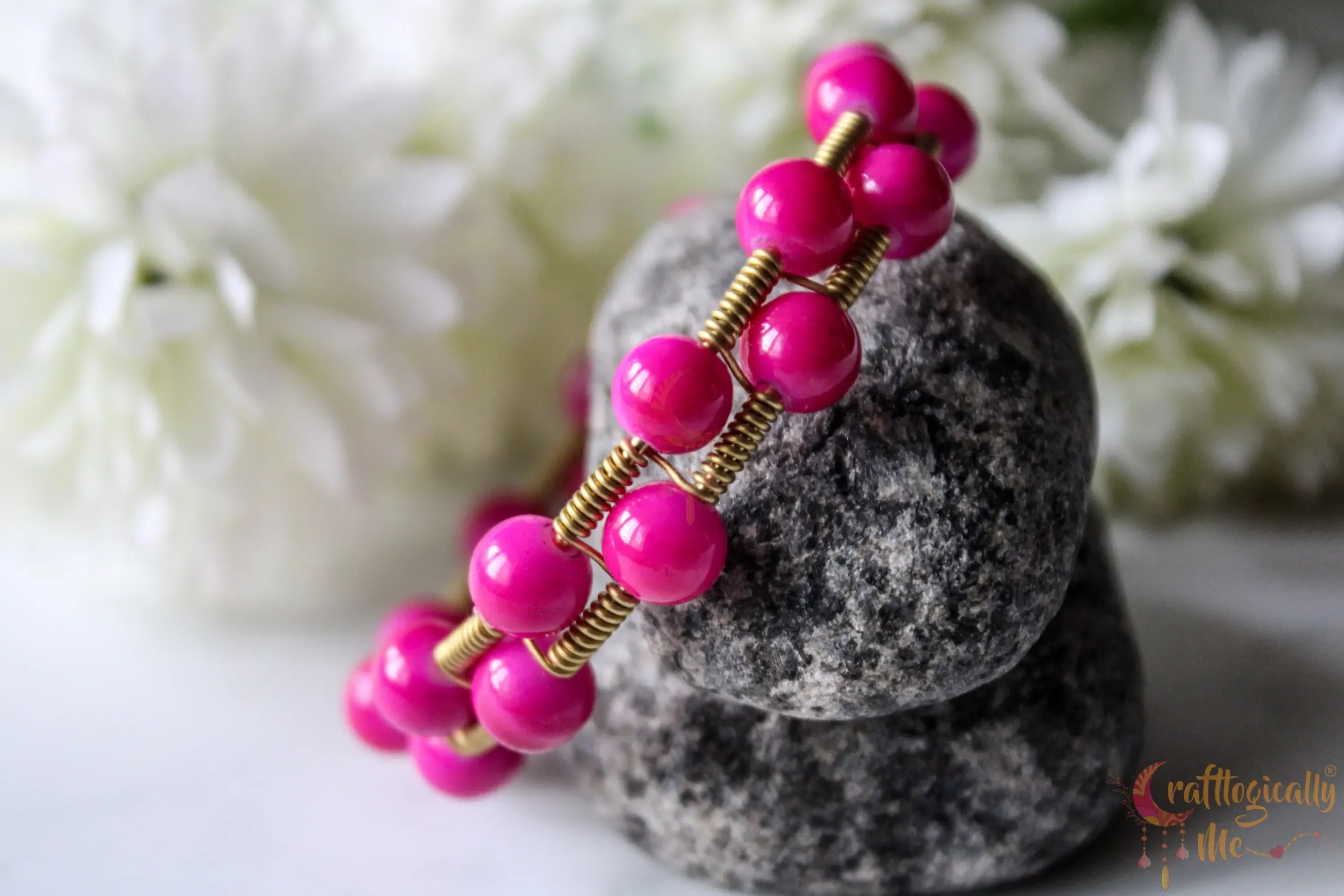 Two Layer Pearl Woven Bead Bracelet Cuff – Handmade Wire Jewelry