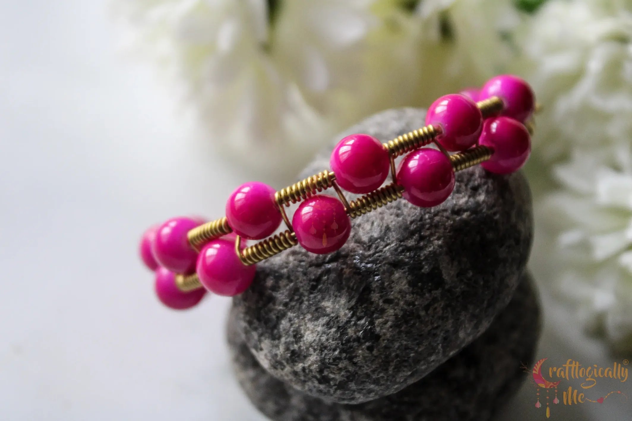Two Layer Pearl Woven Bead Bracelet Cuff – Handmade Wire Jewelry
