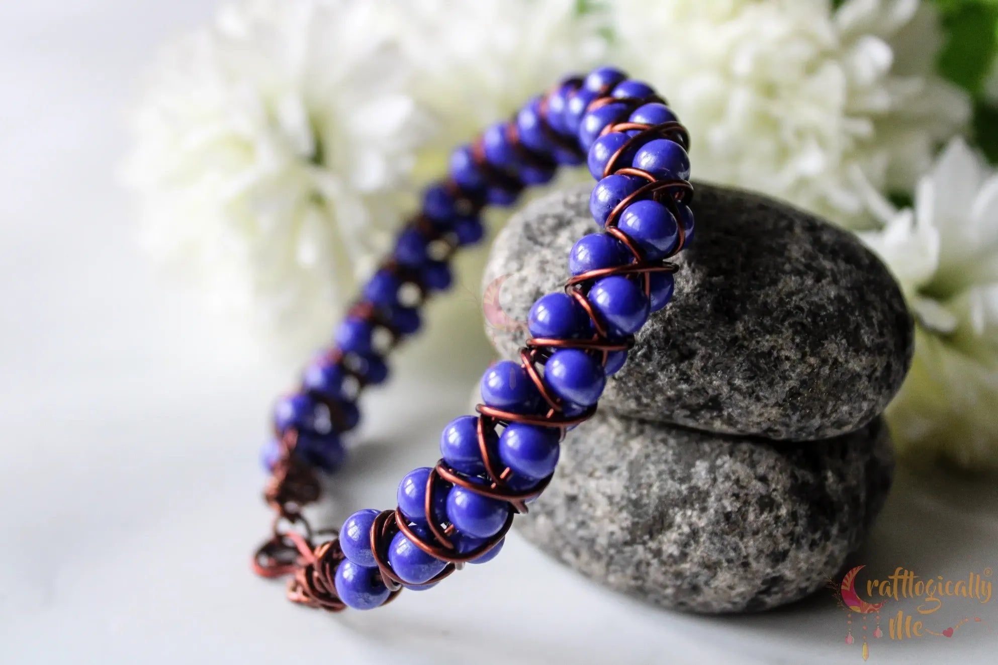 Three Layer Braided Pearl Bead Bracelet Cuff – Handmade Wire Jewelry