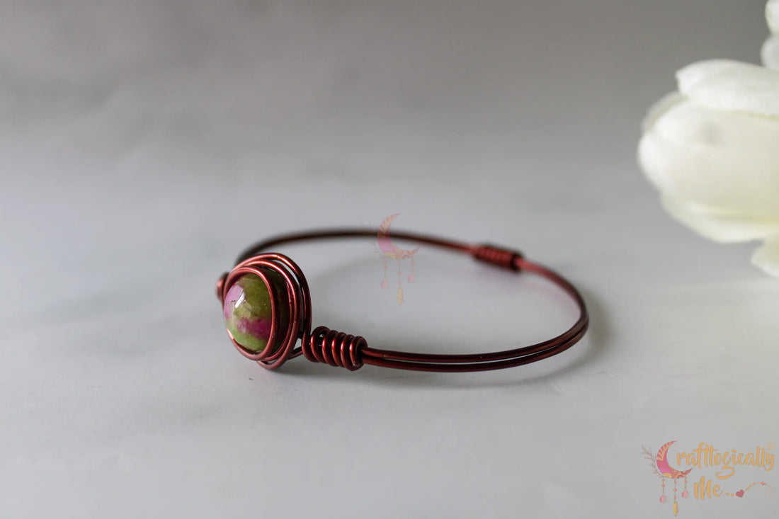 Ruby Fuchsite Wrapped Bead Bangle – Handmade Wire Jewelry