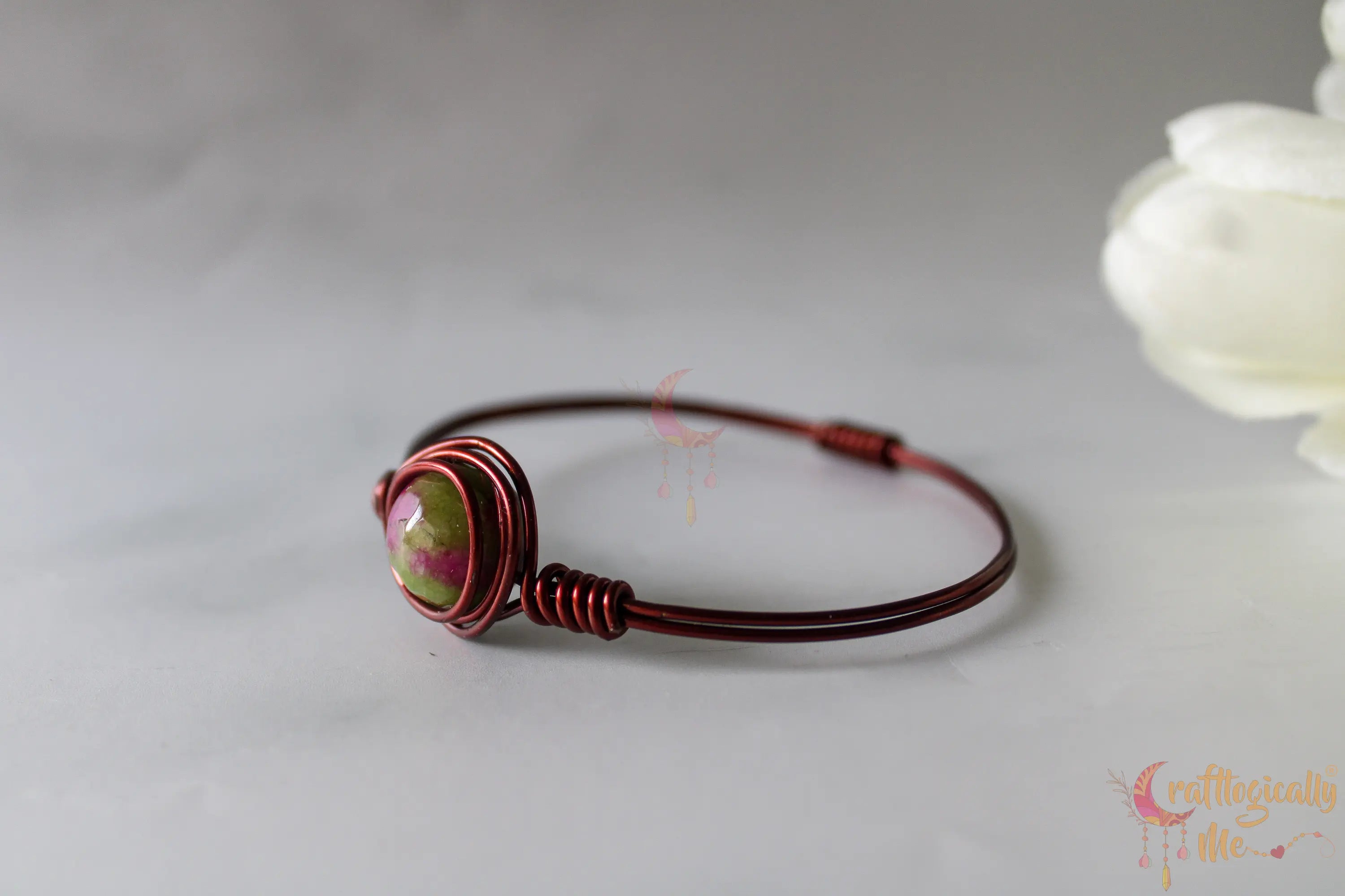 Ruby Fuchsite Wrapped Bead Bangle – Handmade Wire Jewelry