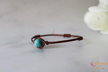 Turquoise Blue Wrapped Bead Bracelet – Handmade Wire Jewelry